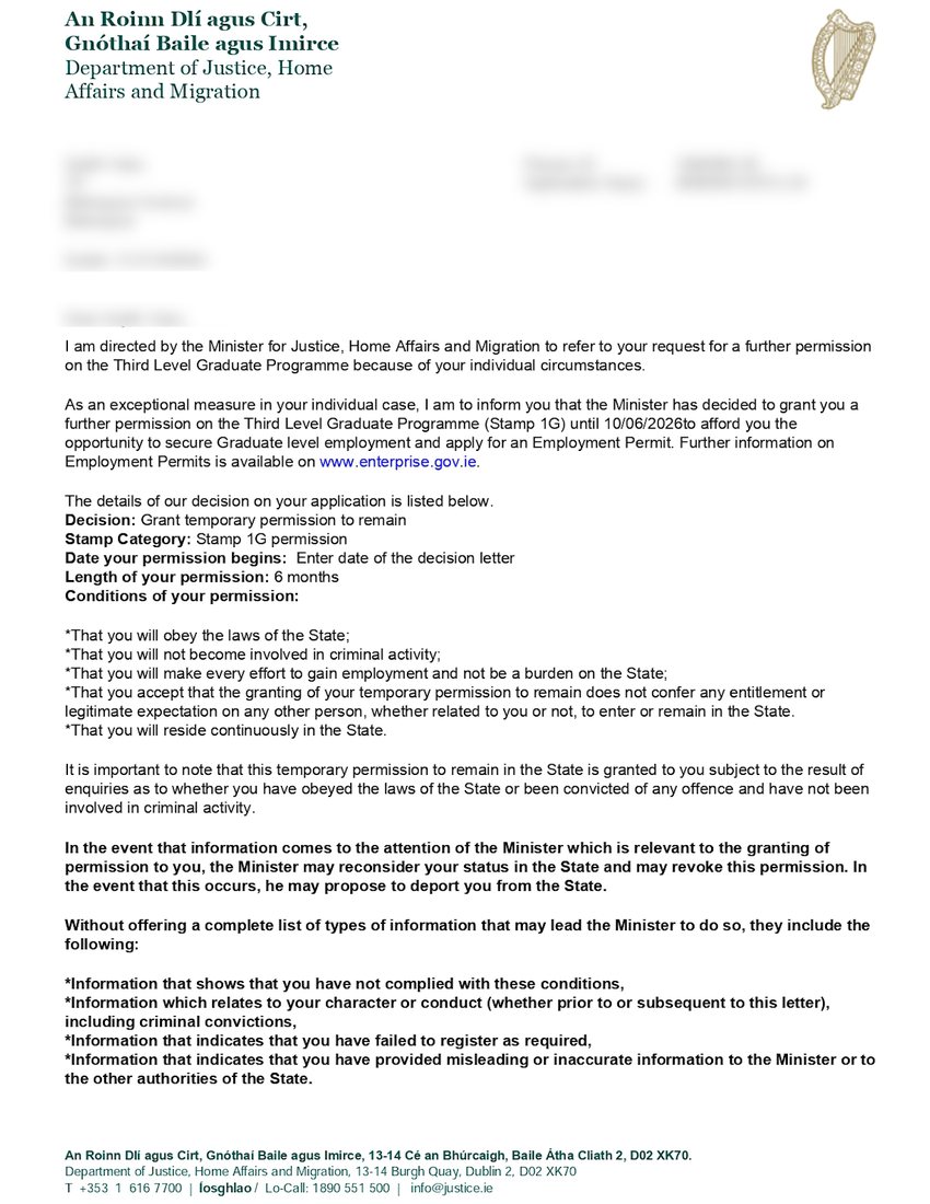 Stamp 1G Graduate, client approval with personal details redacted
