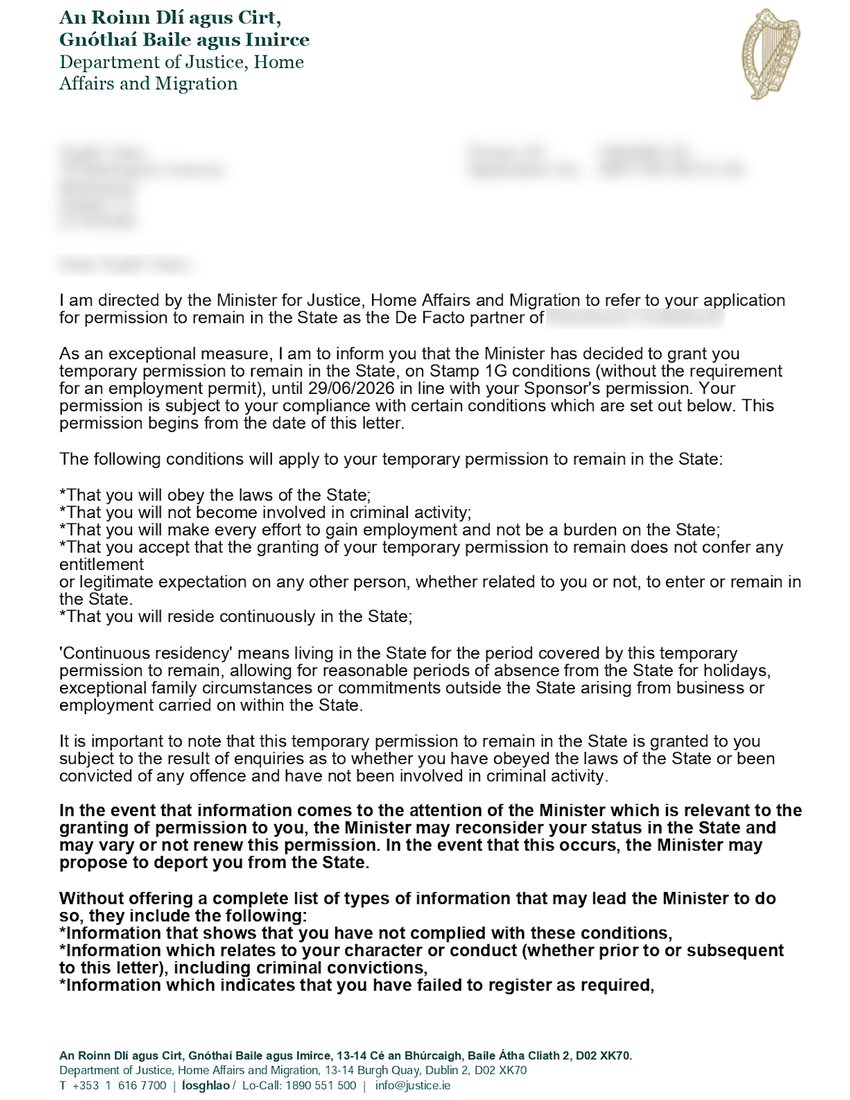 Stamp 1G Partner, client approval with personal details redacted